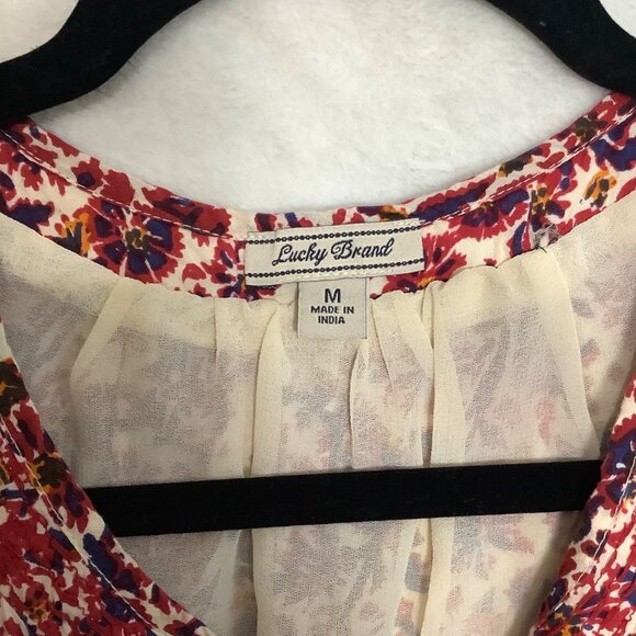 Lucky Brand Summer Sleeveless Floral Dress Women Medium Drawstring Waist - Picture 3 of 6